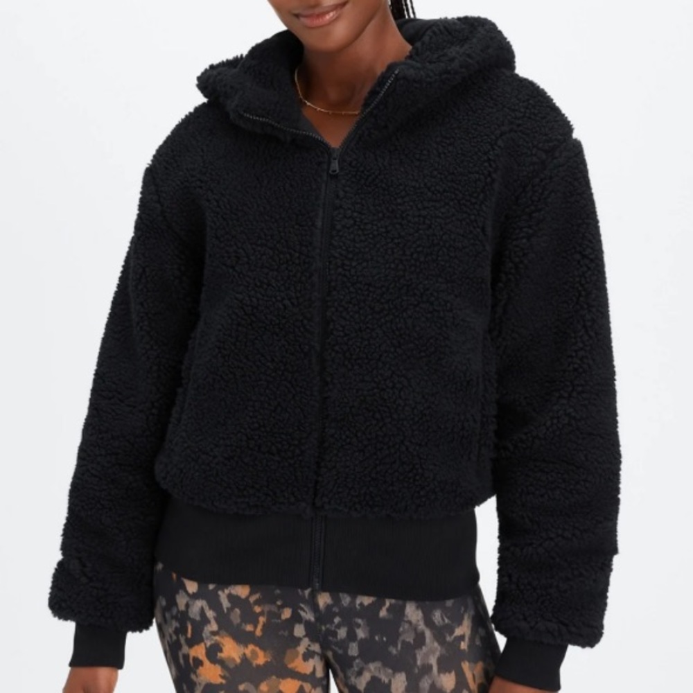 Fabletics Black Teddy Zip Hoodie Jacket
